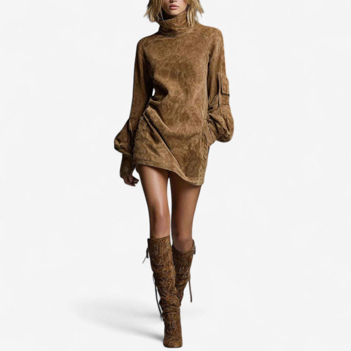 Tania™ Robe Mini à Col Montant